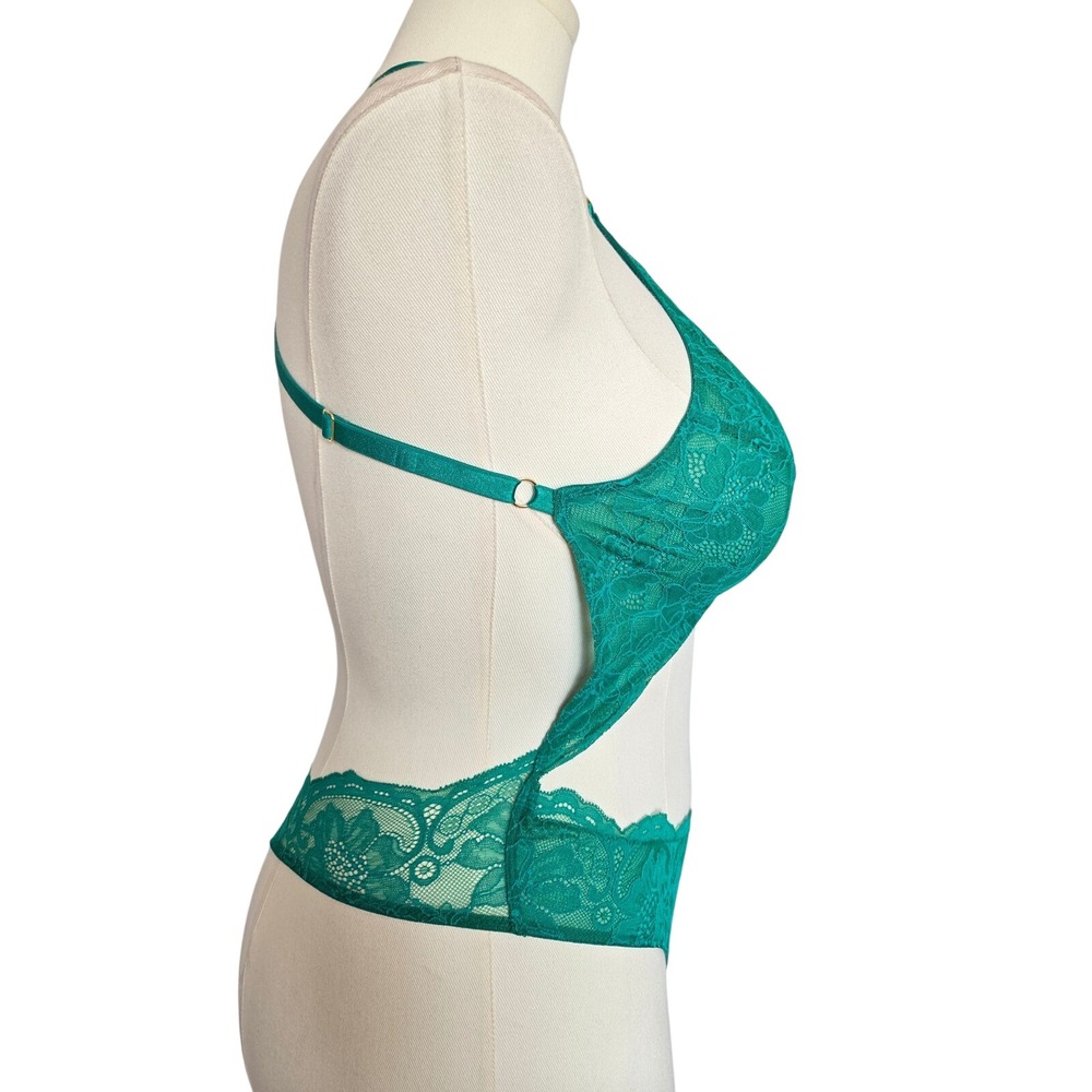 Victoria's Secret Green Lace Cutout Teddy Bodysuit Size L Sexy Gold Chain Glam - Picture 7 of 9